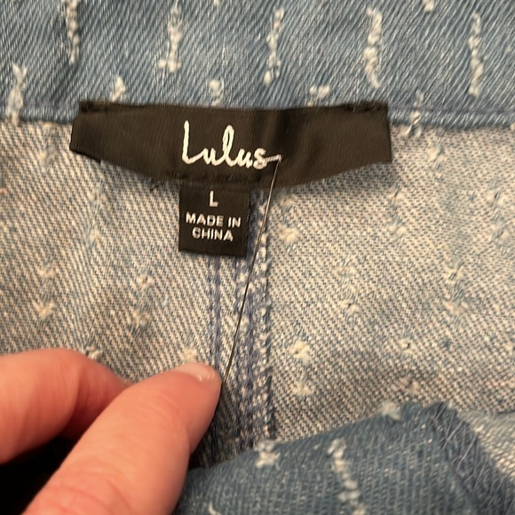 Light Wash Denim Textured Raw Hem Midi Skirt/NWT/L - Picture 8 of 16